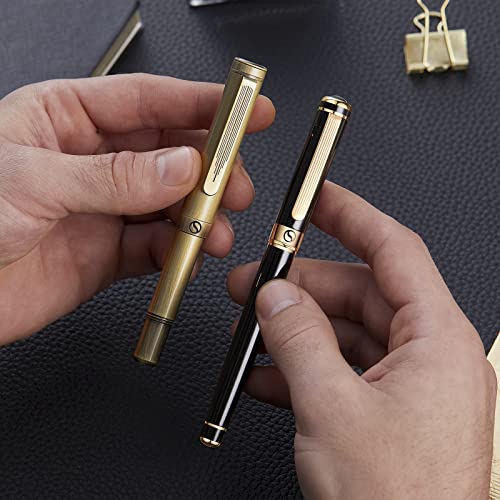 Scriveiner Brass Edc Luxury Rollerball Pen, Stunning Heavy Pocket Pen, Hand Brushed Finish, Cool Writing Pen, Best Pen Gift For Men, Women, German Schmidt Refill, Nice Fancy Office Designer Pen Set #TOP7