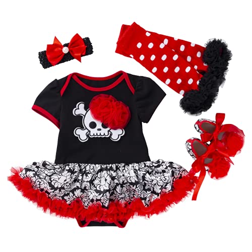 LNL Bebé niña Disfraces de Calavera de Halloween Romper Tutu Falda de Encaje + Calentador de piernas + Zapatos + Diadema 0-3 Meses