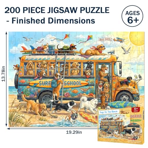 Puzzles para niños de 6 a 8 y 8 a 10 años - Rompecabezas de 200 piezas temática perros en la playa miniatura 5