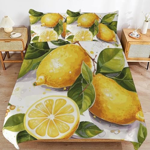 Parure de lit haut de gamme ultra douce 3 pièces avec linge de lit citron - 7