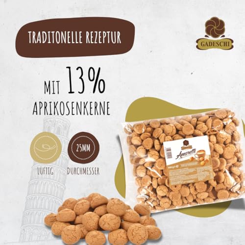 Gadeschi Amaretti Kekse 4x1KG [MIT APRIKOSENKERNE] - Italienisches Kaffeegebäck - Perfekt zum Kaffee, Heißgetränken & als Dekoration - Traditionelle Rezeptur - Süß & Luftiges Gebäck