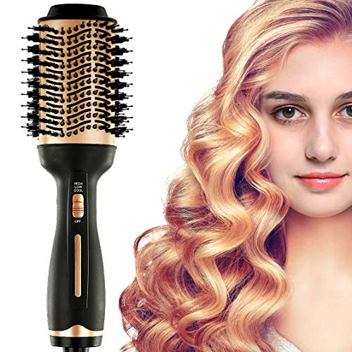 Upgraded Hair Dryer Brush Hair Dryer Styler Volumizer,Hot Air Brush Ceramic Ionic Electric Blow Dryer,3 in 1 Straightener Brush, Reduce Frizz Static for Straight Curly Hair (Gold)
