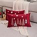 Tosleo Christmas Embroidery Throw Pillow Covers 12 x 20 inch Set of 2 Xmas Tree with Snowflakes Dec Pillowcases Red Christmas Velvet Cushion Pillow Cases Soft Lumbar Holiday Pillowcase