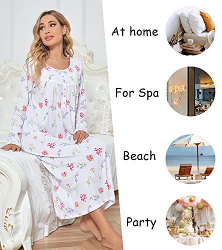 Izzy + Toby 100% Cotton Nightgowns For Women Long Sleeve Nightgown Ladies Sleep Dress Nighty Nighties Nightdress White Light S #TOP3
