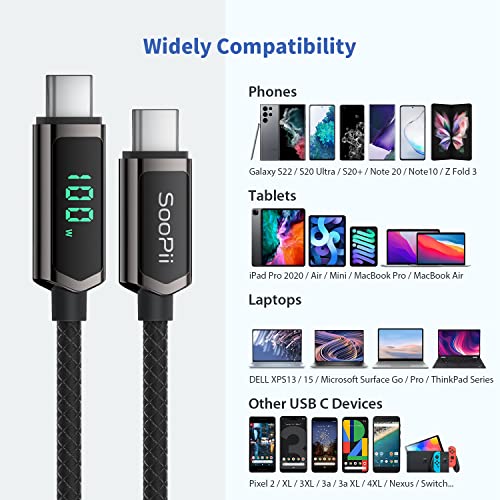 SOOPII 100W USB C Cable with LED Display,Nylon Braided,Black [6.6FT,2Pack] by SOOPII - Used condition - Image 5