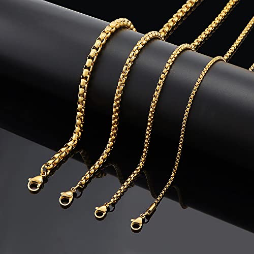 Square Rolo Chain Necklace 2mm 5mm Stainless Steel Round Box Necklace for Men Women Jewelry3