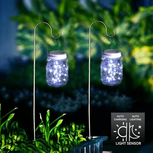 Mason Jar Solar Lights 30 LED, 10 Pack Hanging Solar Lanterns Outdoor, Waterproof Fairy Lights for Patio Garden, Wedding, Yard - Cool White