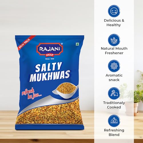Image of RAJANI Salty Mukhwas 1Kg Pouch, Digestive Mukhwas with Saunf & Dhanadal | Crunchy, Roasted & Salted Fennel Seeds Mouth Freshener | After-Meal Premium Mukhwaas | After Meal Snacks | Helps Digestion