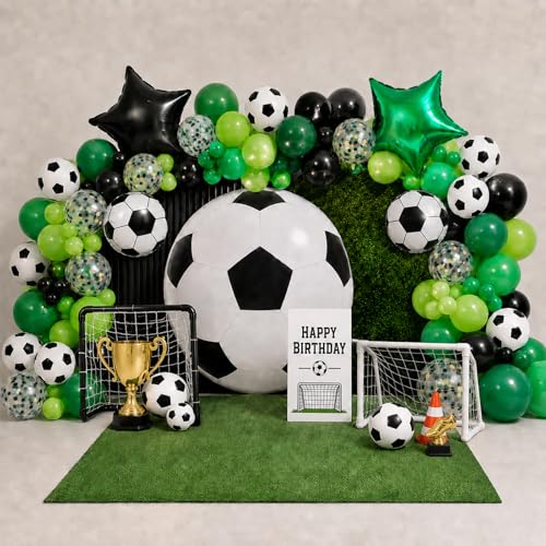 Image of Soccer Balloons, Green Black Balloons, Soccer Sports Theme Party Balloons