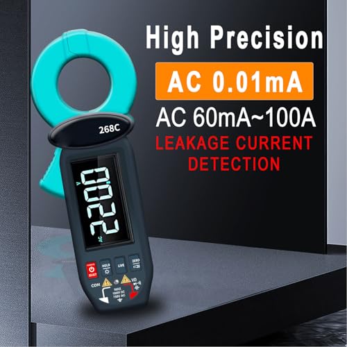 Cryfokt True RMS Pinza Amperimétrica, Multímetro Digital con Pantalla LCD para Detección de Corriente, Voltaje y Fugas AC DC, Rango Automático, Temperatura, Capacitancia, Resistencia, Prueba de Diodo y Continuidad miniatura 3