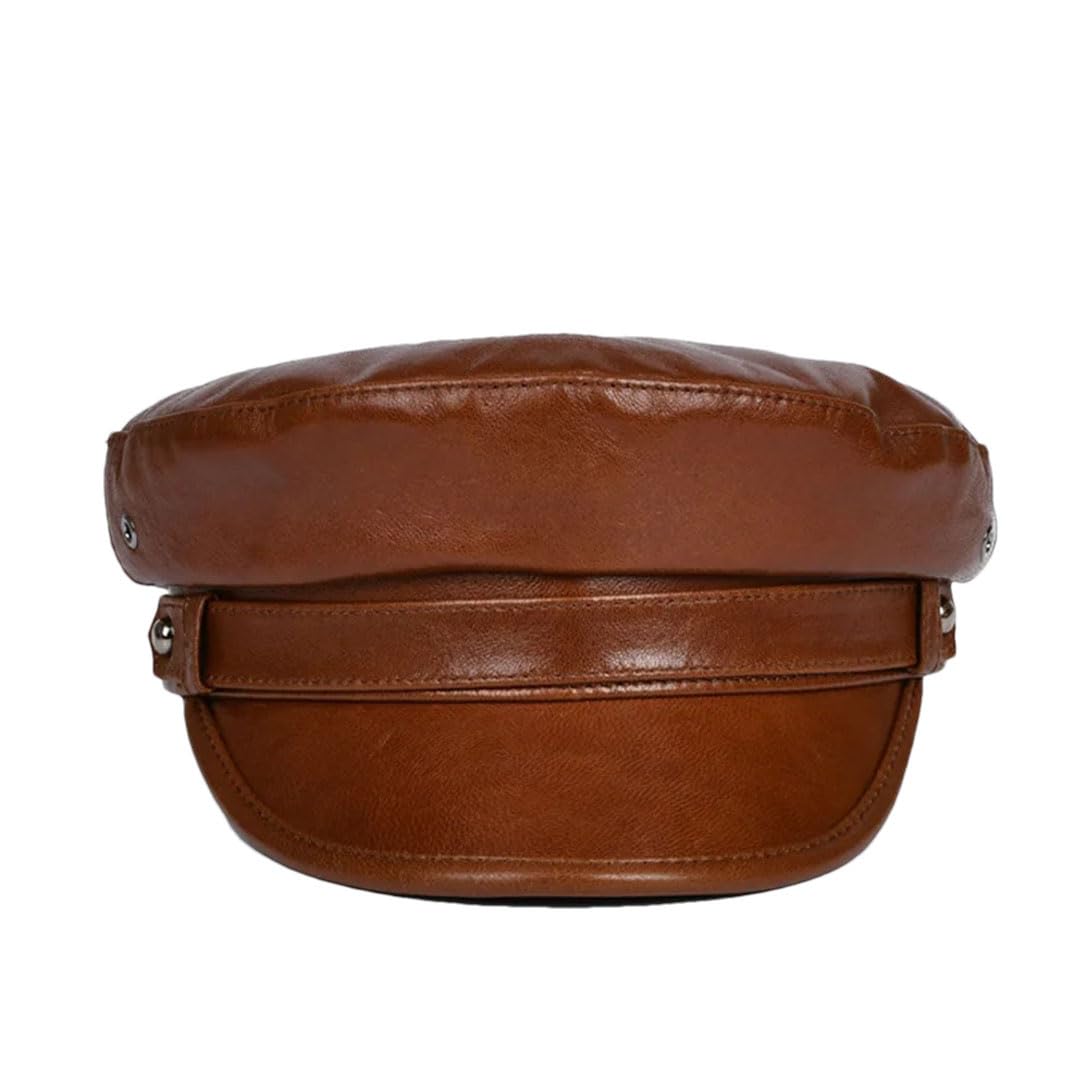 Gorro de cuero retro unisex para hombre y mujer, gorro de invierno, locomotora, lengua de pato, parte superior plana, sombreros militares, Marrón retro, 55-56