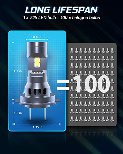 Bevinsee H7 Led Bulb, 70W 6000K White Super Bright, No Adapter Required, 1:1 Mini Halogen Size, Wireless, All-In-One H7 High/Low Headlight Fog Light Bulb, Plug And Play Conversion Kit, Pack Of 2 #TOP4