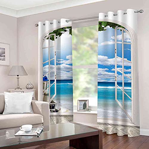 Rideau occultant enfant 264x160 cm paysage de mer à oeillets isolant - 3