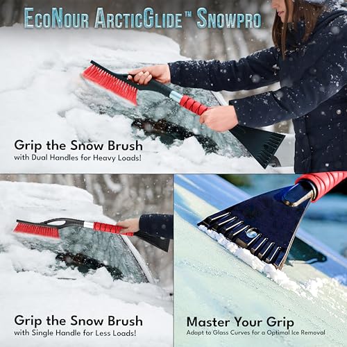 Image of EcoNour 27 inch Aluminum Car Snow Scraper and Brush (Red) Scratch-Free Scraper