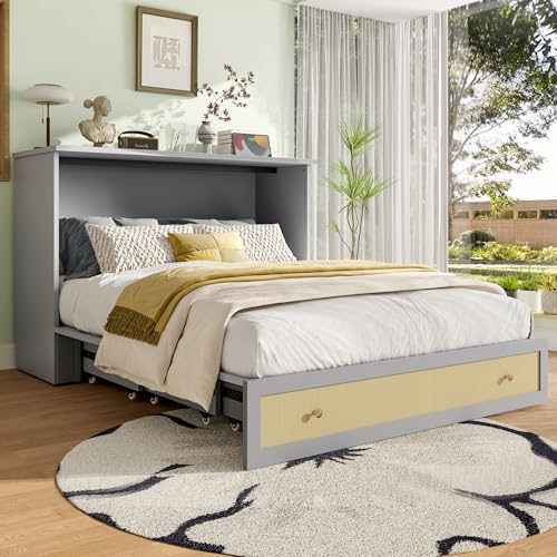 Dolamaní Cama de 140 x 200 cm, armario con cama plegable integrada, cama funcional Murphy Bed con USB y enchufe (gris)