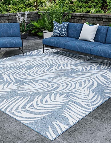 Unique Loom Outdoor Botanical Collection Area Rug - Palm (10' Square Blue/Navy Blue)