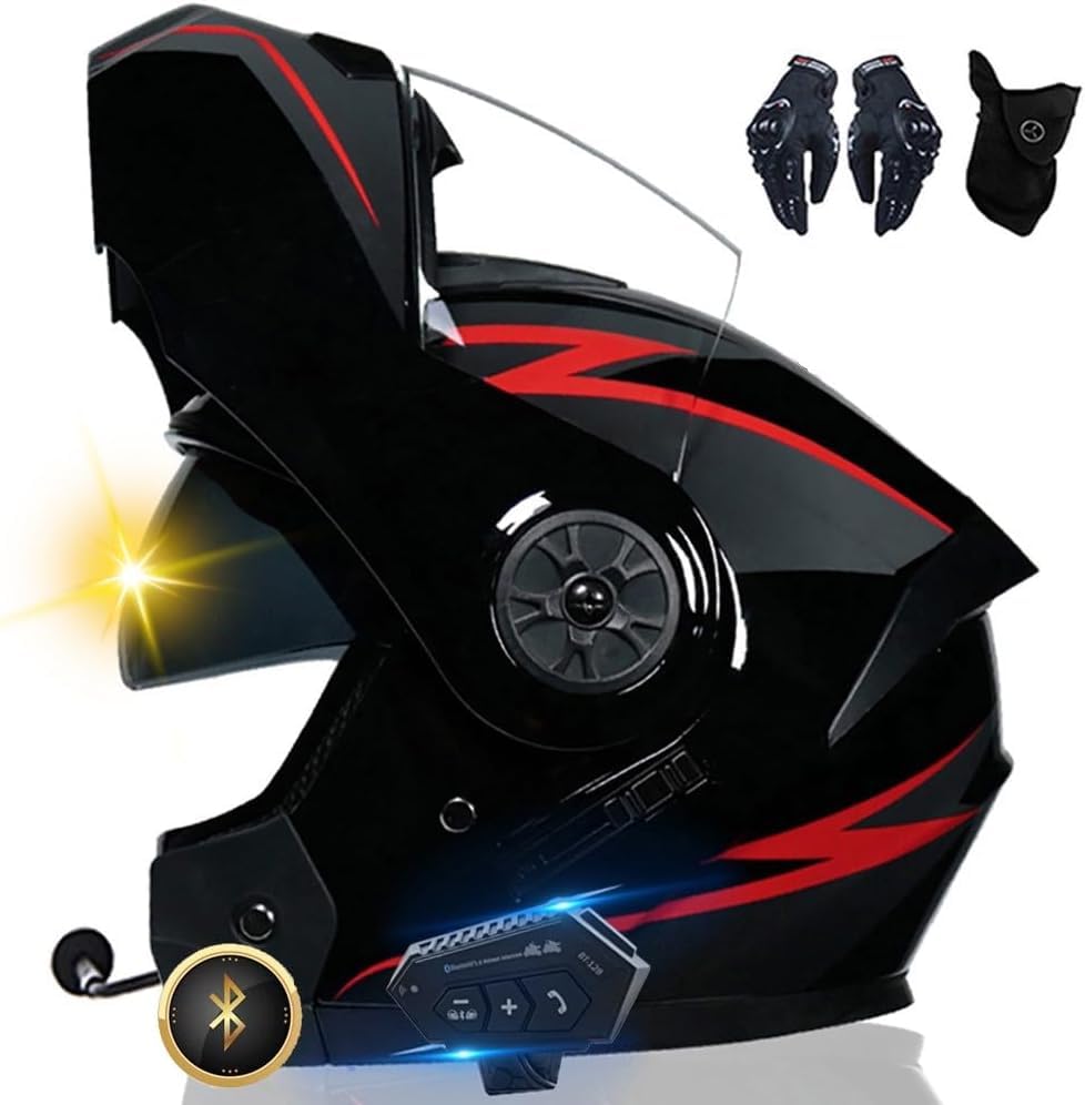 Casco de moto Bluetooth flip up front con intercomunicador para 2 pilotos talla XL G