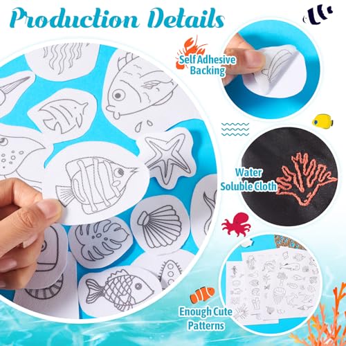 Image of Spritewelry 64 Pcs Water Soluble Embroidery Patterns Jellyfish Koi Fish Shell Conch Stick and Stitch Embroidery Paper Wash Away Sea Animal Embroidery Transfer Paper Stabilizers for Hand Sewing