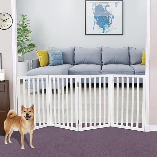 Image of Modern Freestanding Foldable Pet Gate | Kids & Pets Safety Gate Partition | with a Pair of Support Feet Indoor Foldable Dog Fence for Stairs, Hallways or Doorways (3 Panel) (4 Panel)