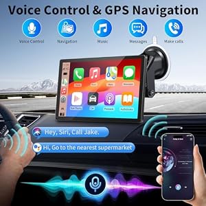 CarPlay Screen for Car, 9'' Wireless CarPlay & Android Auto - Smart Portable Touchscreen with Bluetooth/FM, Mirror Link, Voice Control, GPS Navigation, Hands-Free Calling, Plug & Play Car Play Screen — photo 3 of 6