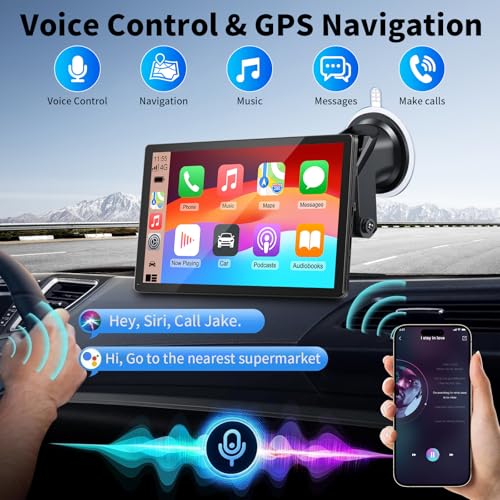 Image of CarPlay Screen for Car, 9'' Wireless CarPlay & Android Auto - Smart Portable Touchscreen with Bluetooth /FM, Mirror Link, Voice Control, GPS Navigation, Plug & Play Car Play Screen, Gold
