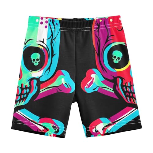 Rock Roll Skull Bones Colorful Girls' Biker Shorts Toddler 4t Shorts for Under Skirts Cotton Dance Clothes