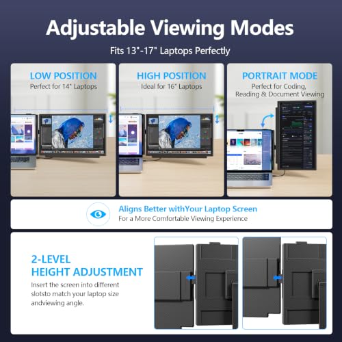 Image of Laptop Screen Extender, 15.6 inch FHD 1080P IPS Laptop Monitor Extender for 13 inch - 17.3 inch Laptops, Detachable & 4-in-1 Modes Dual Monitor, Plug-Play Travel Monitor for Wins /Mac /Dex /Chrome