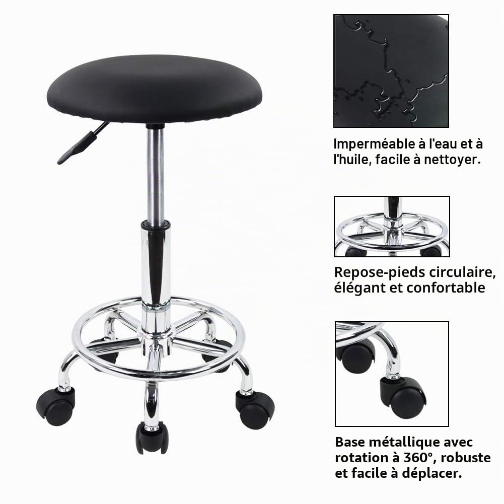 KKTONER Tabouret à roulettes de Bureau Tabouret de Bar réglable en Hauteur 49-64cm en Cuir synthétique