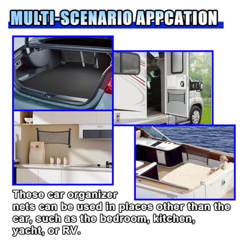 2 PCS Small Car Cargo Net, Stretchable Pocket Storage Mesh Net with 8 Mounting Screws and 8 Hooks, Elastic Organizer Pouch for Truck, Car, SUV, Boats (17.72x9.84inch) - Thumbnail 5