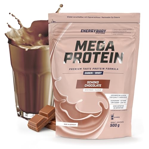 Energybody Mega Protein 'Schoko' 500 g / Mehrkomponenten Protein Pulver mit Casein Whey Mix als Eiweiss Protein Pulver / Eiweiß Shake ohne Aspartam/ Eiweißpulver / 20 Portionen