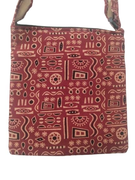 Image of Women Stylish Crossbody Sling Bag Comes with Flap Closure & Durable Polyester Design Multi-Pocket Design, Adjustable Strap(Burgundy Red with Tribal Print)