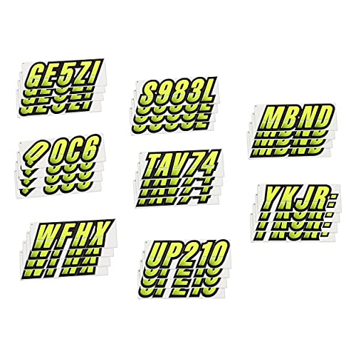 Image of STIFFIE Techtron Day Glow Yellow /Black 3 inch Boat & PWC Registration Decals • Numbers Letters Stickers