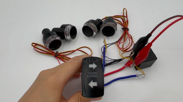 Image of Amber Led Turn Signal Rocker Switch 7 PIN ON-Off-ON DPDT Toggle Switch with Jumper Wires for Motorcycle UTV ATV SXS Golf Cart Waterproof IP68