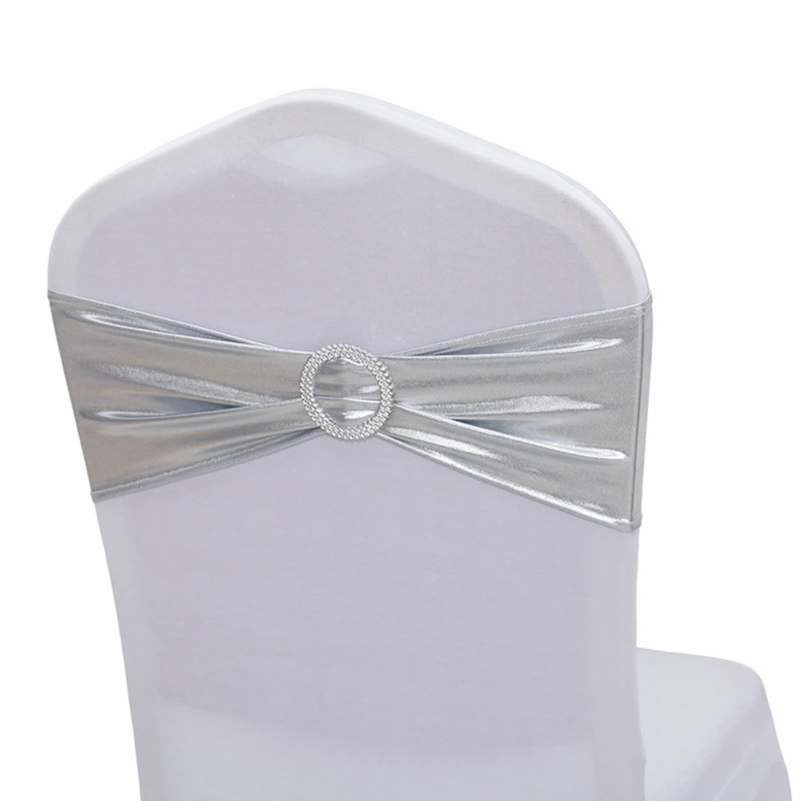 CHENGZI 6 PCS Stretch Chair Sashes Stretch Chair Bows for Chair Back for Wedding Party Hotel Event Decoration (Silver) - Image 2