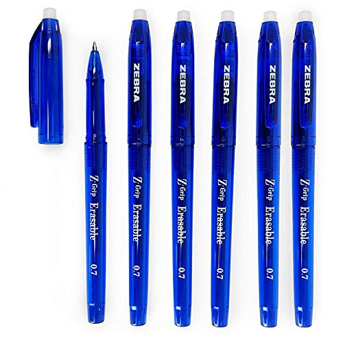 Zebra - Stylo à bille roulante à encre gel effaçable Z-Grip - Encre bleue sensible à la chaleur - 0,7 mm - Lot de 6 Cover