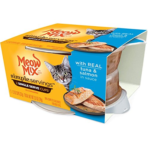 Meow Mix Simple Servings 2 Single Serve Cups with Real Tuna & Salmon in Sauce (4-Packs with 2 Single Serves)(Total 8 Single Servings)