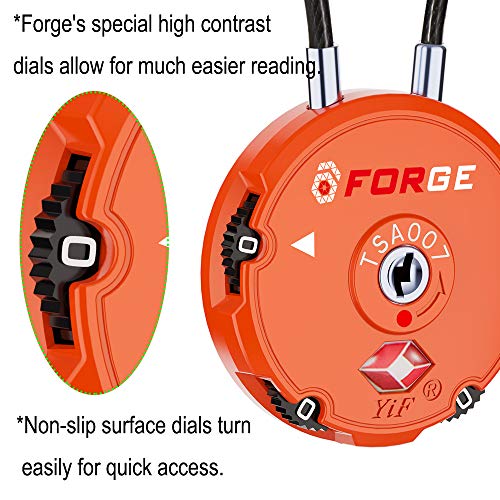 Forge Quality TSA Approved Luggage Locks for Travel Accessories, Suitcase, Pelican case, Set Your own Combination, Zinc Alloy Body-Cable Locks Orange 2 Locks - Image 5