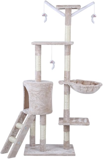 Profesrp Cat Tree Tower, 67 * 54 * 145cm Cat Scratch Posts Multi-Level Stable Cat Climbing Tower Cat Activity Trees with Ladder, Indoor Pet Activity Furniture Play House for Kitty Kitten