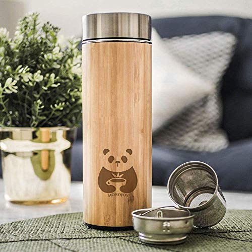 Tea-Bottle-Bamboo-Tumbler-with-Infuser-BPA-Free-Double-Wall-Glass-Travel-Tea-Mug-with-Stainless-Steel-Filter-Leakproof-Tea-Bottle-with-Strainer-For-Loose-Leaf-Tea-and-Fruit-Water-17-Ounce