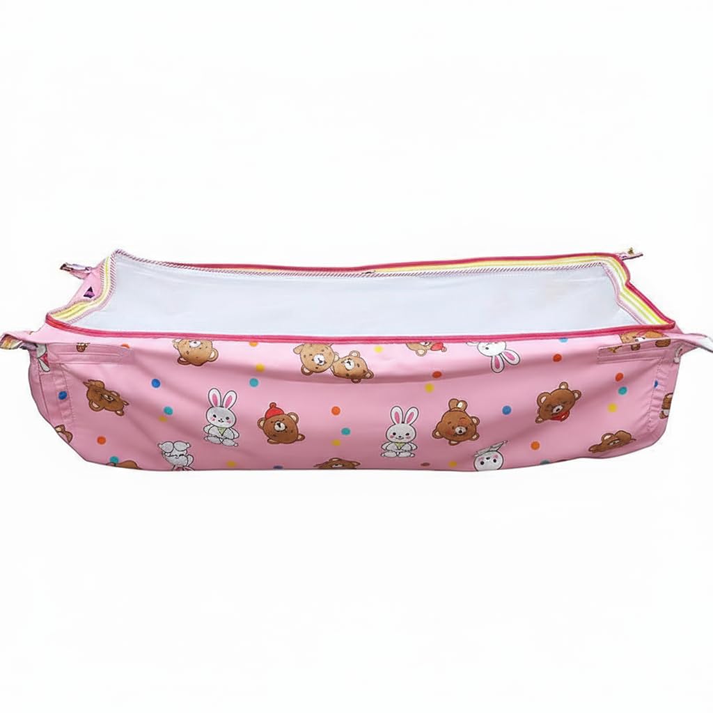 Baby Corp Cotton Hammock Ghodiyu Khoyu Cloth Cradle for Baby 0–3 Years | Big Size Jholi Jhula Swing Palna with Mosquito Net & Double Stitched | Portable Baby Cloth Swing Bed (Multicolor Designs)