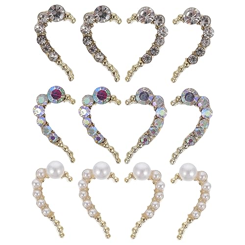 VICASKY 12pcs Heart Nail Gems Pink Rhinestones for Nails Decorative Studs for DIY Manicure