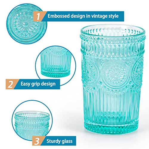 Image of MDLUU Colored Glassware, Multicolor Drinking Glasses, Embossed Water Glasses, Colored Tumblers Glass, Capacity 12oz /345ml, Set of 4