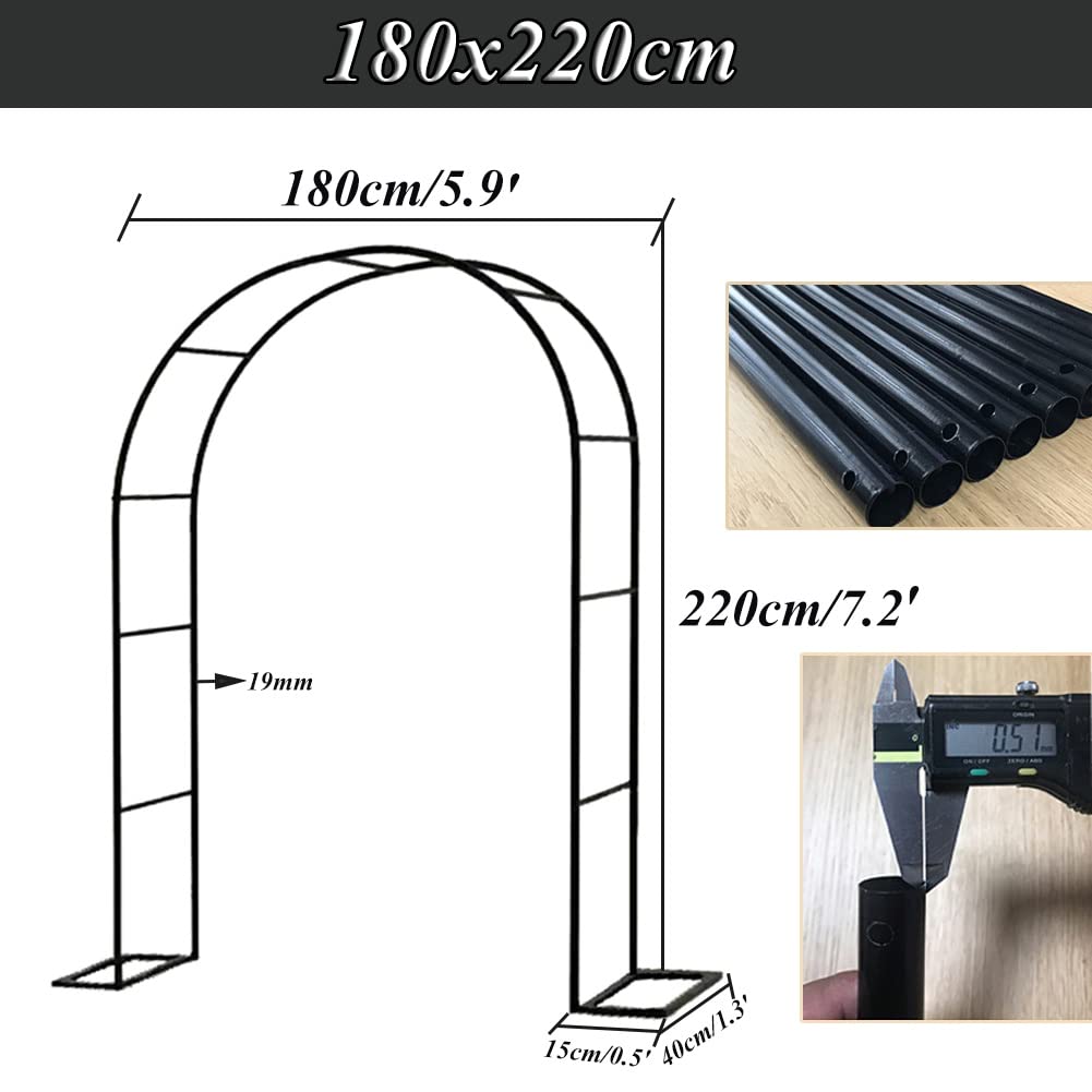 180 350 cm di larghezza arco per rose da giardino in metallo traliccio cancello per piante rampicanti e rose, decorazione per matrimoni, supporto floreale, design resistente nero (dimensioni: 180 x