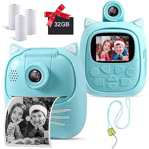 MINIBEAR Instant Print Camera for Kids Camera for Girls 50MP Kids Digital Camera, Toddler Camera Travel Essential Toys Christmas Birthday Gifts for 3 4 5 6 7 8 9 Year Old Girls and Boys, Blue Cover