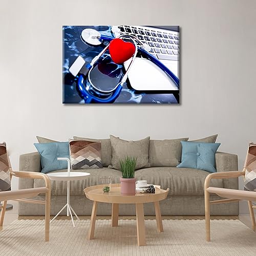 Image of TUMOVO Modern Medicine Cardiology Concept Art Prints Medical Stethoscope on Film X-Ray Wall Art Nosocomium 1 Panels Posters Artwork Giclee Print Gallery Packaging Artwork Ready to Hang (16 inch Wx24 H)