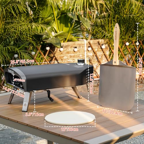 Image of Mimiuo Manual Rotating Pizza Oven Outdoor Gas Propane, Mimiuo Portable 13-Inch Pizza Griller with Rotating Stone, Even Heating No Burning, Includes Oven Cover, Pizza Peel, Cordierite Stone