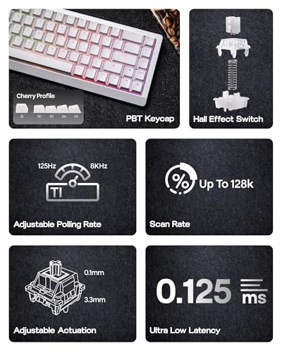Image of EPOMAKER HE68 Lite Hall Effect Gaming Keyboard, 8k Polling & 128K Scan Rate, 0.01mm Adjustable Trigger, 0.125ms Latency, 5-Layer Sound-Dampened, Snap Key, SOCD, A-RGB, Wired, Mac Software (White)
