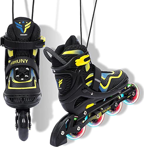 Fihuny Adjustable Inline Skates For Kids And Adults With Light Up Wheels,Roller Blades Skates For Girls And Boys,Women,Yellow Large-Youth & Adult(4-7 Us) #TOP1