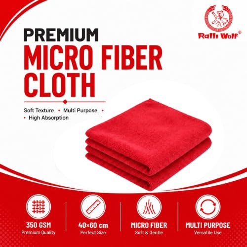Image of Ralli Wolf RMC 4060 Pack of 2 Microfiber Cleaning Cloth 40x60 cm, 350 GSM Highly Absorbent Multi Purpose Microfiber Towel for Car Cleaning, Home, Kitchen and Industrial Surface Wiping