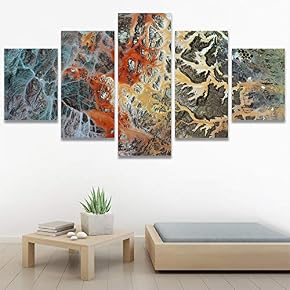 SIGNWIN 5 Panel Canvas Wall Art Abstract Aerial...